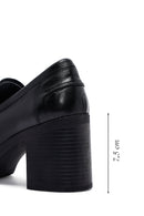 Woman Black Chunky Heels Leather Masculine Loafer | Derimod