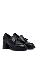 Woman Black Chunky Heels Leather Masculine Loafer | Derimod
