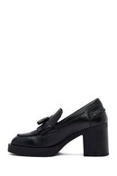 Woman Black Chunky Heels Leather Masculine Loafer | Derimod