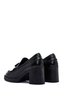 Woman Black Chunky Heels Leather Masculine Loafer | Derimod