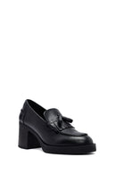 Woman Black Chunky Heels Leather Masculine Loafer | Derimod