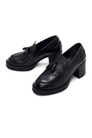 Woman Black Chunky Heels Leather Masculine Loafer | Derimod