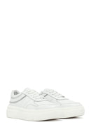 Woman White Laced Thick Sole Leather Sneakers | Derimod