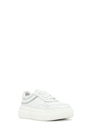 Woman White Laced Thick Sole Leather Sneakers | Derimod