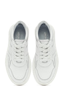 Woman White Laced Thick Sole Leather Sneakers | Derimod