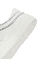 Woman White Laced Thick Sole Leather Sneakers | Derimod