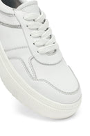Woman White Laced Thick Sole Leather Sneakers | Derimod