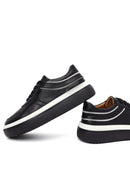 Kadın Siyah Bağcıklı Kalın Tabanlı Deri Sneaker | Derimod