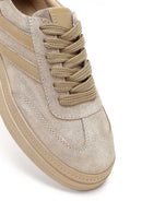 Kadın Bej Bağcıklı Süet Deri Sneaker | Derimod