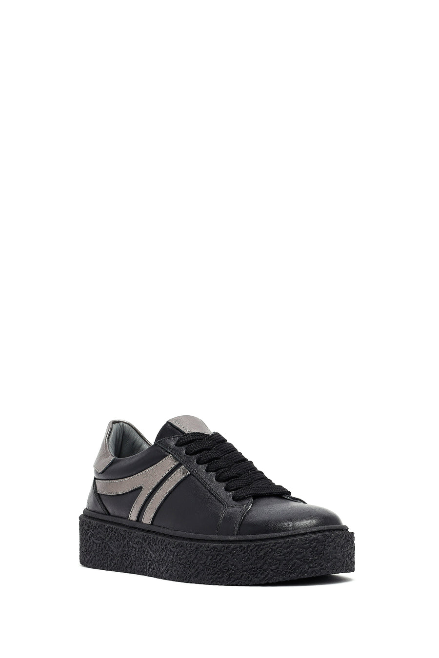 Kadın Siyah Bağcıklı Kalın Tabanlı Deri Sneaker