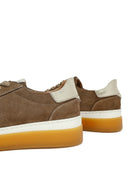 Woman Beige Laced Suede Leather Sneakers | Derimod
