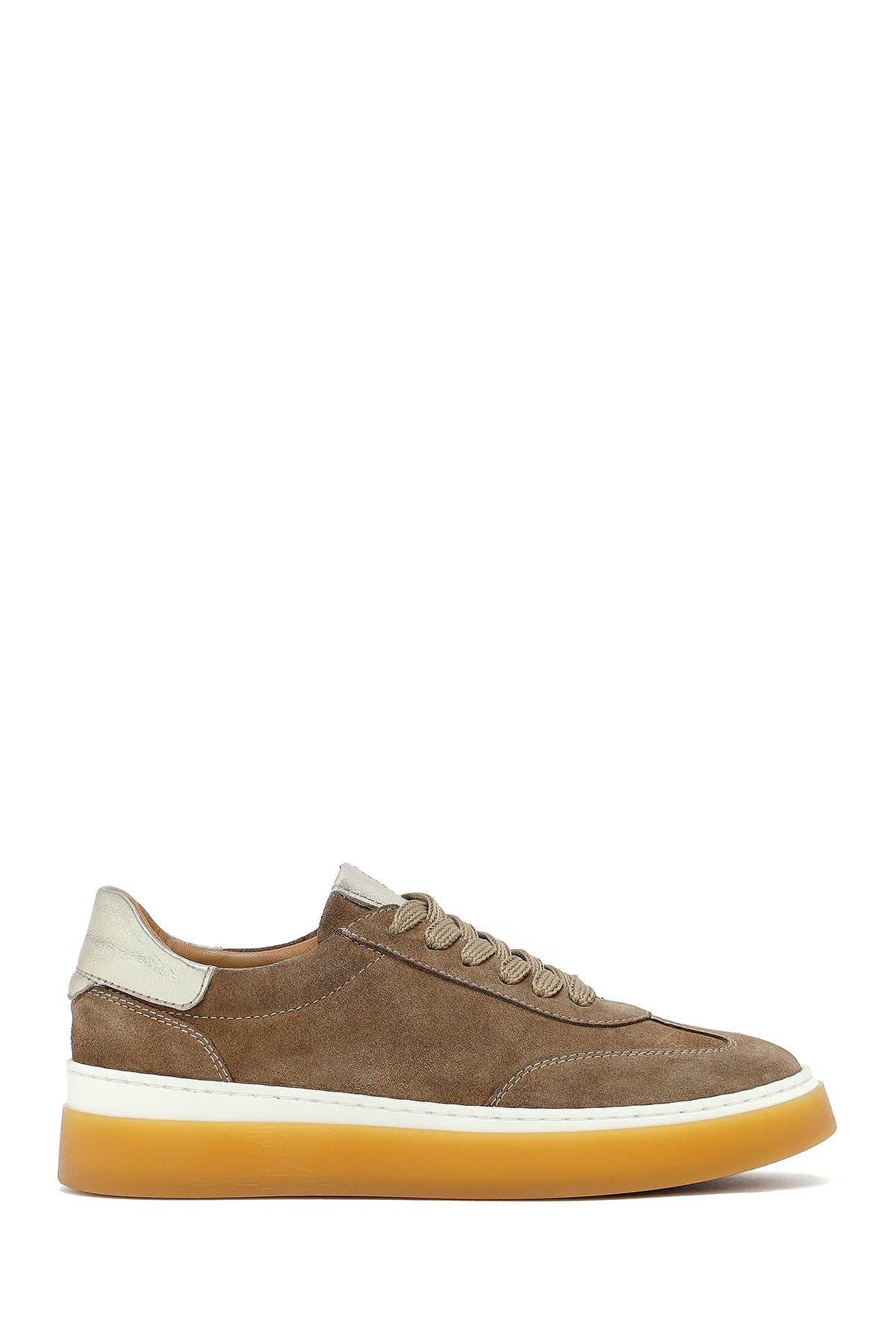 Woman Beige Laced Suede Leather Sneakers 25AFD511210 | Derimod