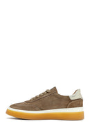 Woman Beige Laced Suede Leather Sneakers | Derimod