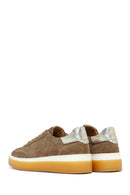 Woman Beige Laced Suede Leather Sneakers | Derimod