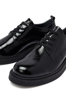 Woman Black Laced Patent Leather Leather Masculine Shoes | Derimod