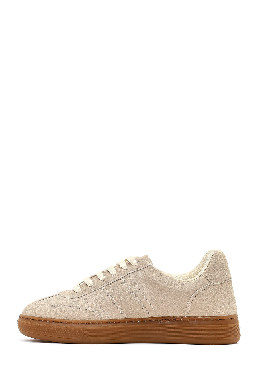 Kadın Bej Bağcıklı Kalın Tabanlı Süet Sneaker