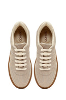 Kadın Bej Bağcıklı Kalın Tabanlı Süet Sneaker | Derimod