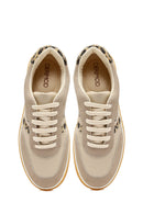 Kadın Bej Bağcıklı Kalın Tabanlı Desenli Deri Sneaker | Derimod