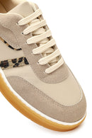 Kadın Bej Bağcıklı Kalın Tabanlı Desenli Deri Sneaker | Derimod