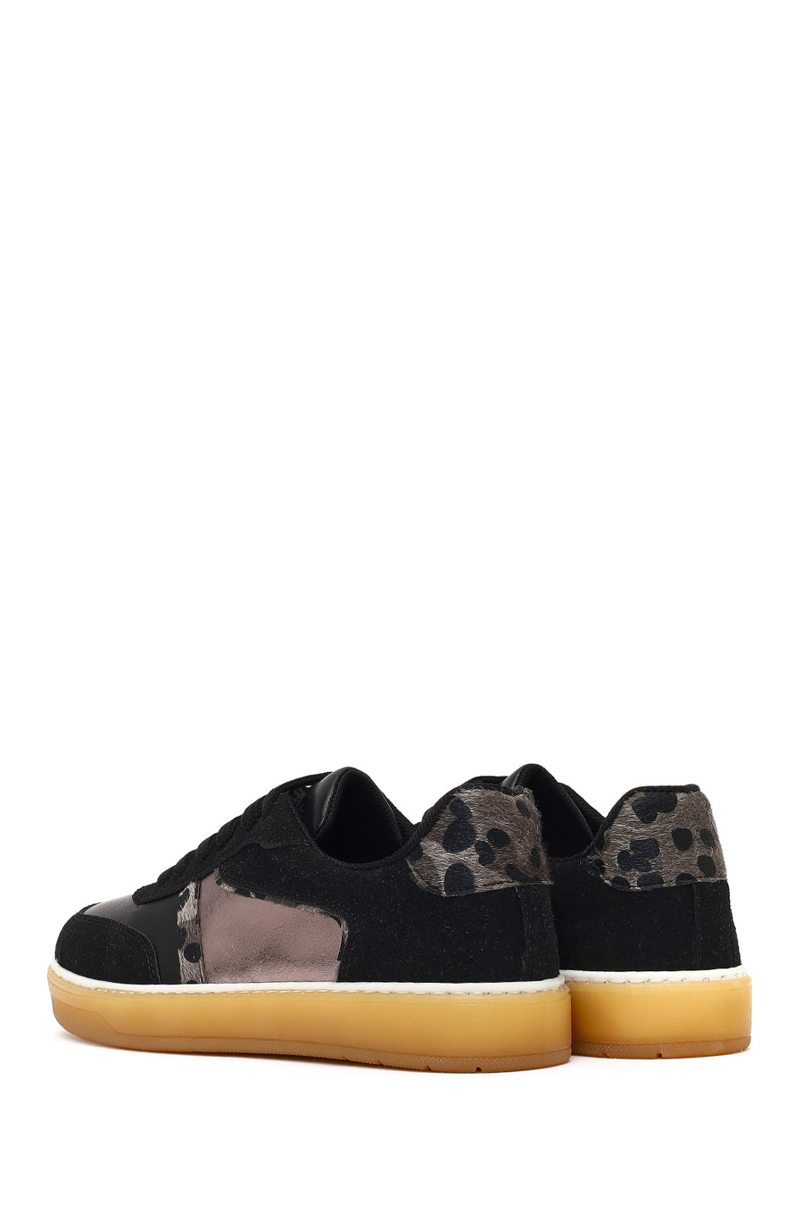Kadın Siyah Bağcıklı Kalın Tabanlı Desenli Sneaker