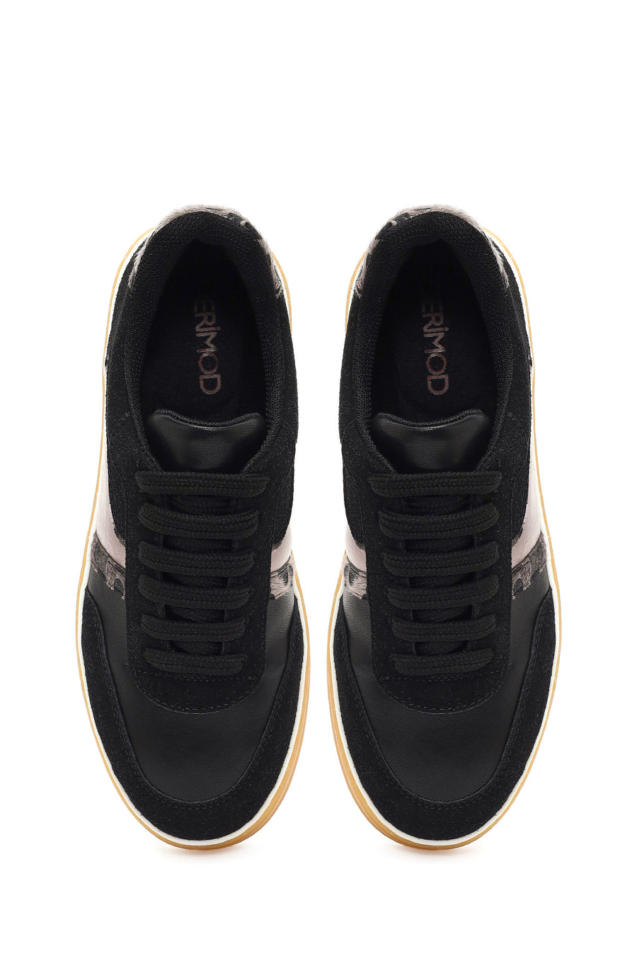 Kadın Siyah Bağcıklı Kalın Tabanlı Desenli Sneaker