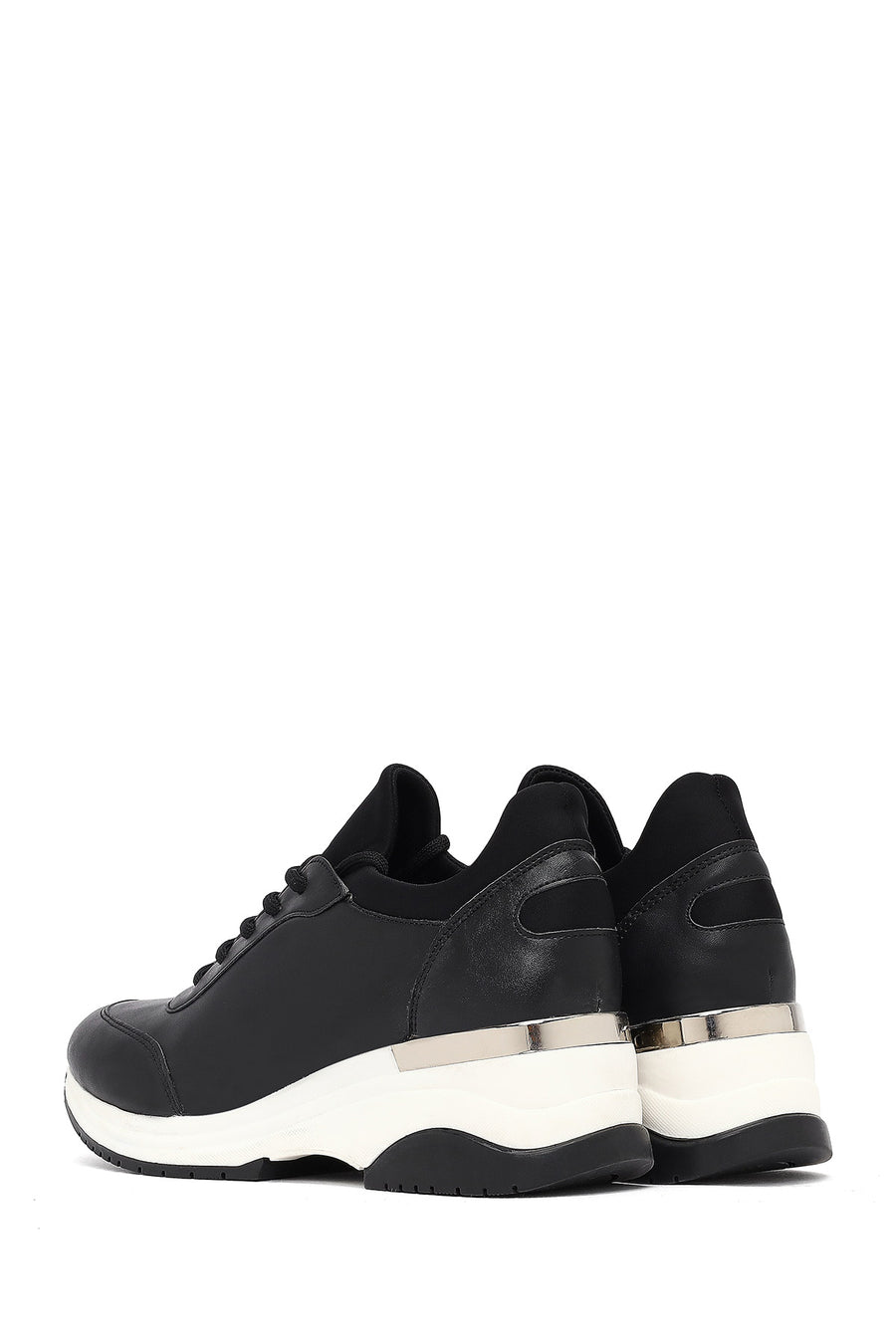 Kadın Siyah Bağcıklı Dolgu Topuklu Sneaker