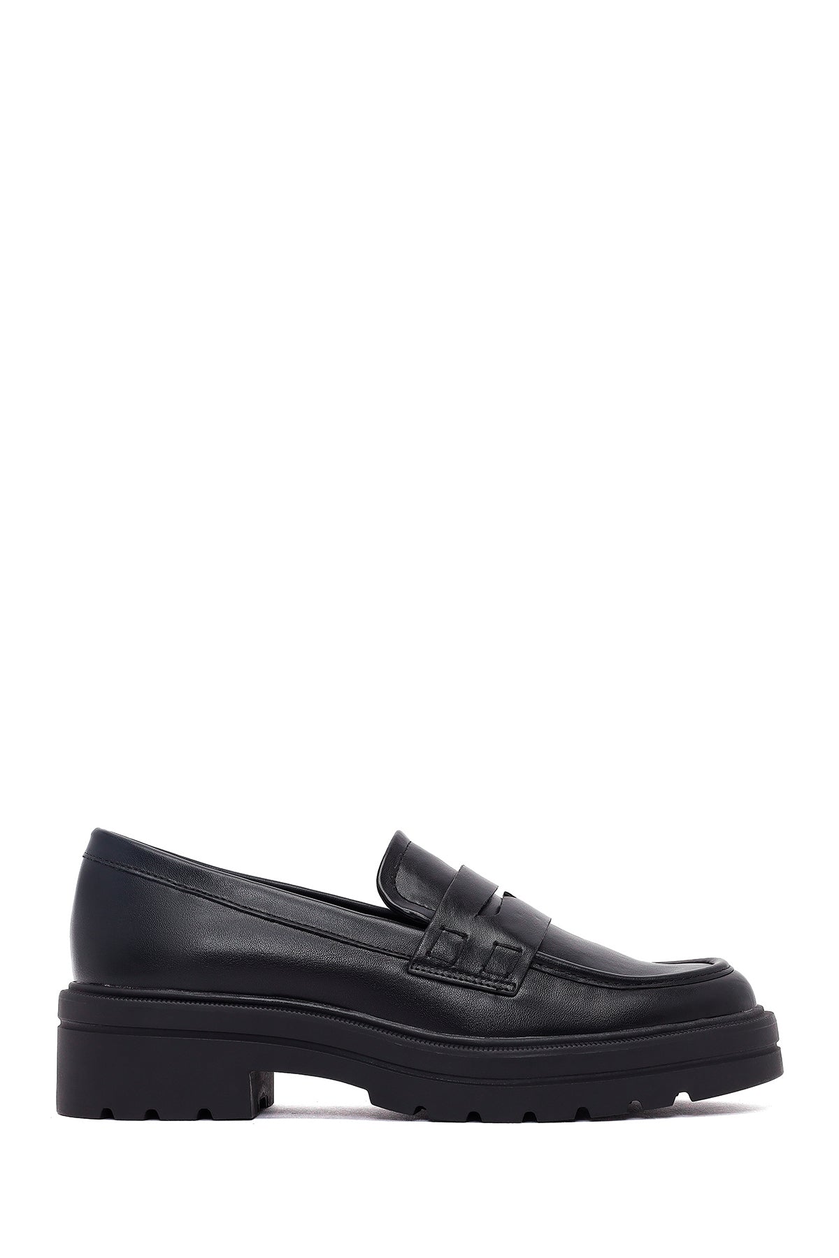 Women's Black Thick-Soled Masculine Loafer 25AFE480118 | Derimod
