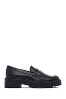 Women's Black Thick-Soled Masculine Loafer | Derimod
