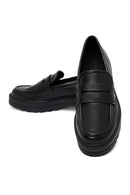 Women's Black Thick-Soled Masculine Loafer | Derimod