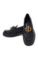 Women's Black Buckled Thick-Soled Masculine Loafer | Derimod