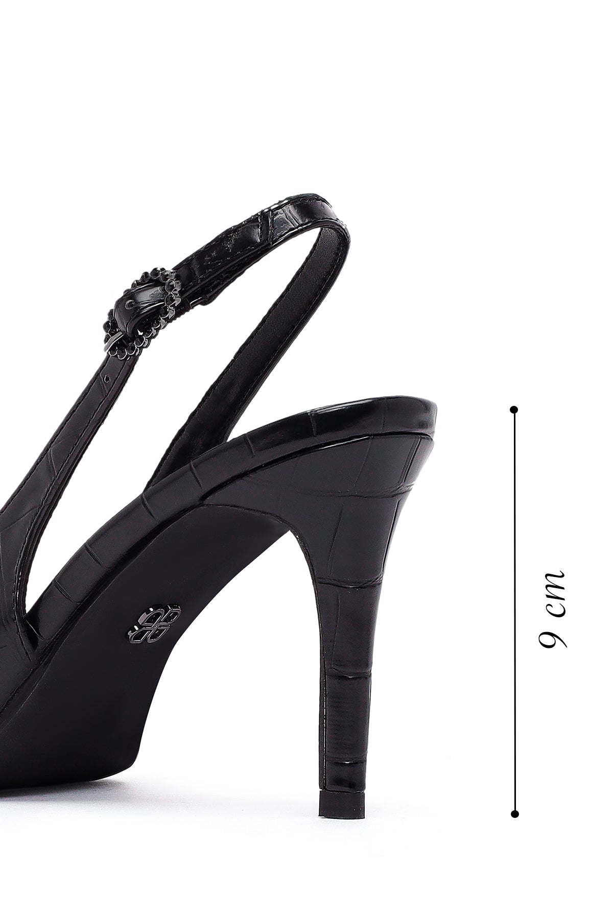 Kadın Siyah Kroko Arkası Açık İnce Topuklu Ayakkabı