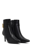 Women's Black Zippered Thin Heeled Boots | Derimod