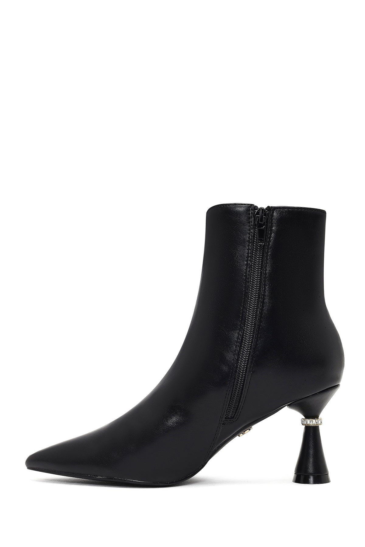 Kadın Siyah Fermuarlı Taş Detaylı Topuklu Bot