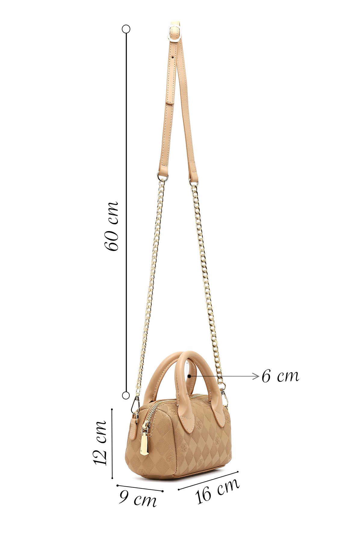 Kadın Kahverengi Uzun Askılı Baskılı Mini Çapraz Çanta