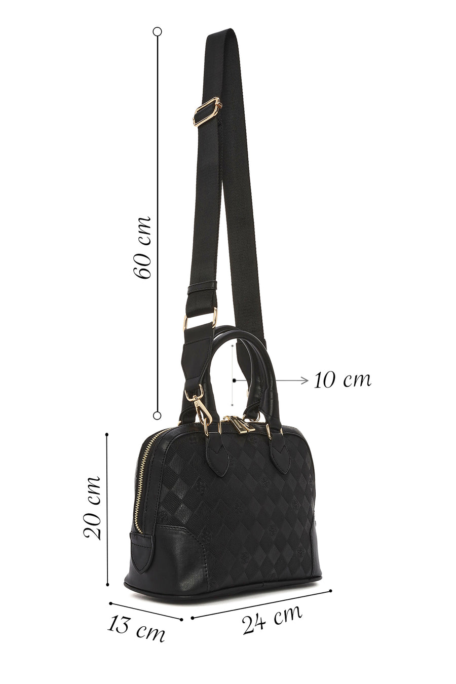 Kadın Siyah Uzun Askılı Baskılı Çapraz Çanta