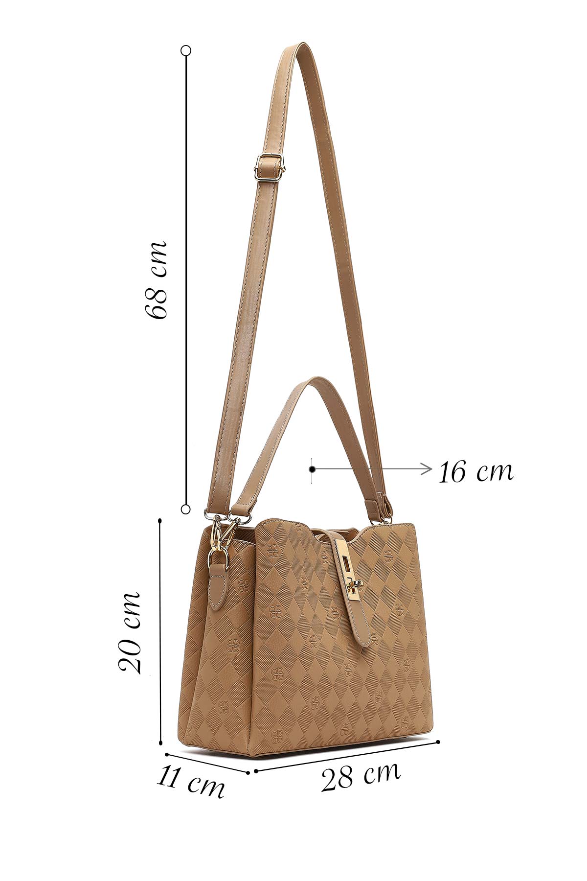 Kadın Taba Uzun Askılı Baskılı Klasik Kol Çantası