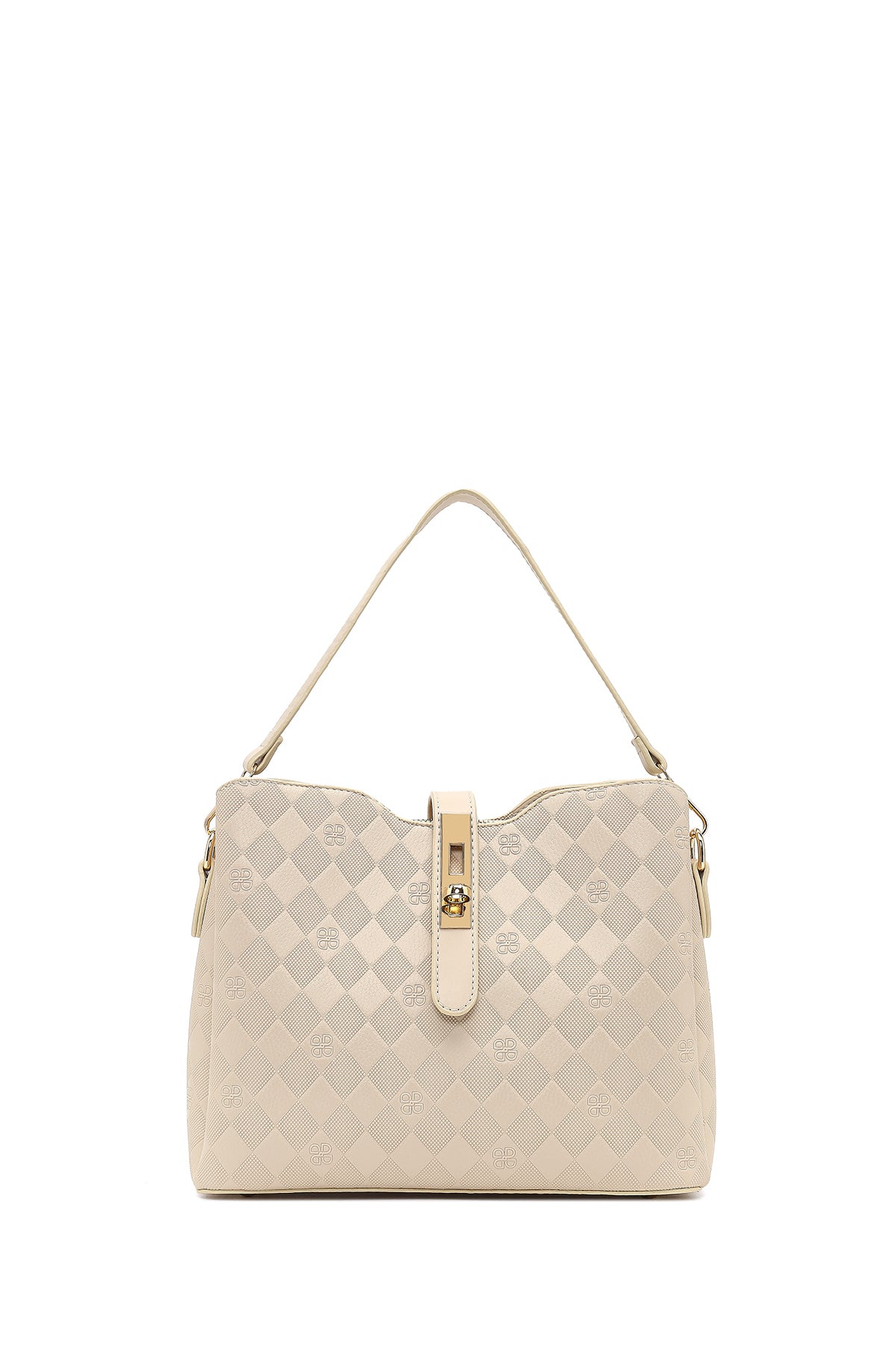 Kadın Krem Uzun Askılı Baskılı Klasik Kol Çantası