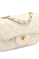 Women's Cream Long Strapped Quilted Mini Crossbody Bag | Derimod