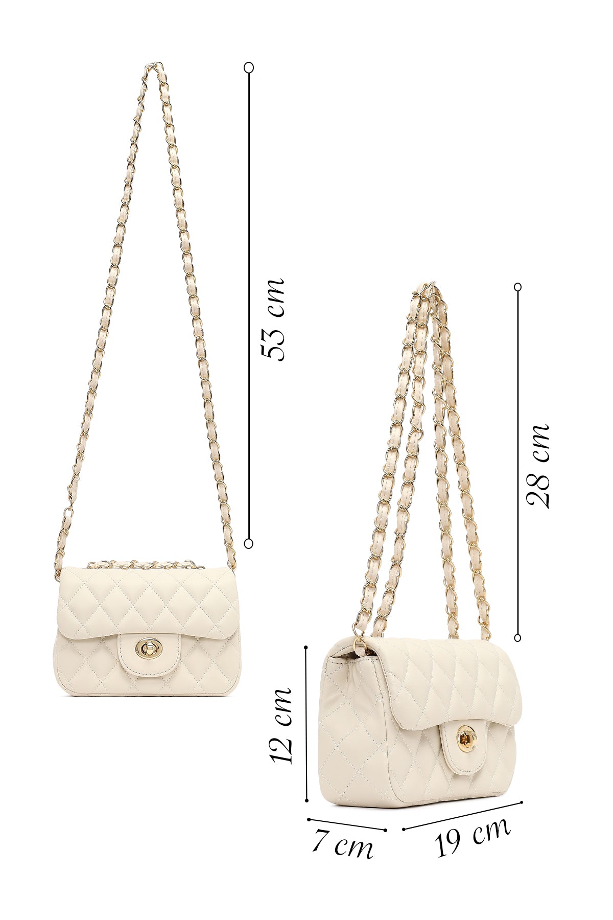 Kadın Krem Uzun Askılı Kapitone Mini Çapraz Çanta
