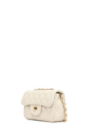 Women's Cream Long Strapped Quilted Mini Crossbody Bag | Derimod
