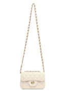 Women's Cream Long Strapped Quilted Mini Crossbody Bag | Derimod