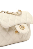 Women's Cream Long Strapped Quilted Mini Crossbody Bag | Derimod