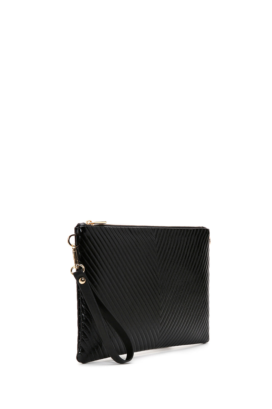 Women's Black Long Chain Strap Metallic Clutch Bag