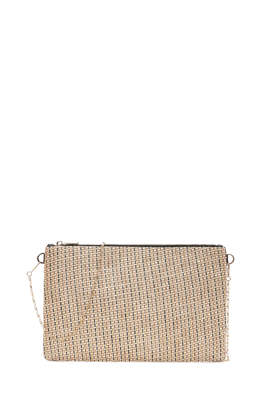 Women's Black Long Chain Strap Straw Clutch Bag