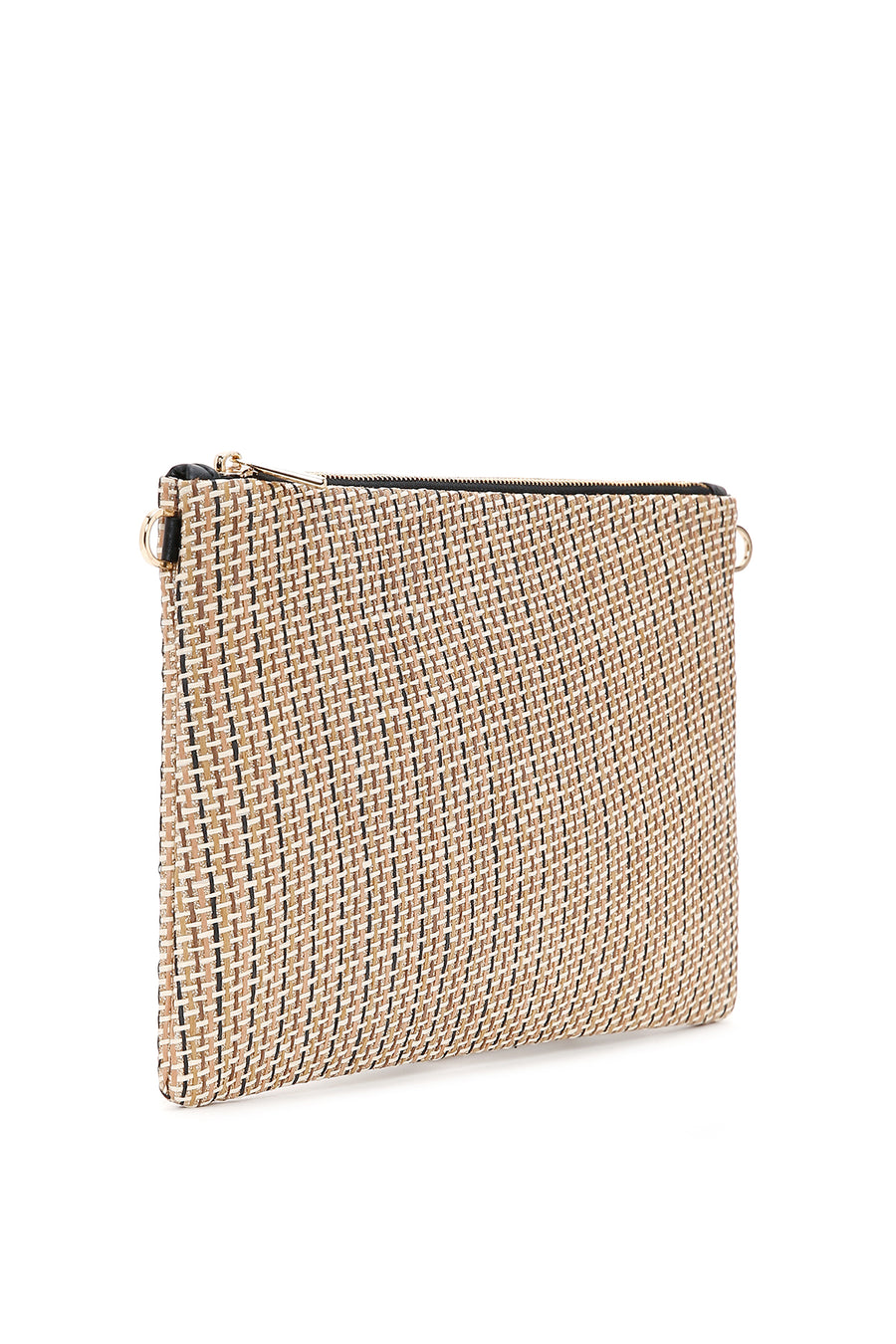 Women's Black Long Chain Strap Straw Clutch Bag