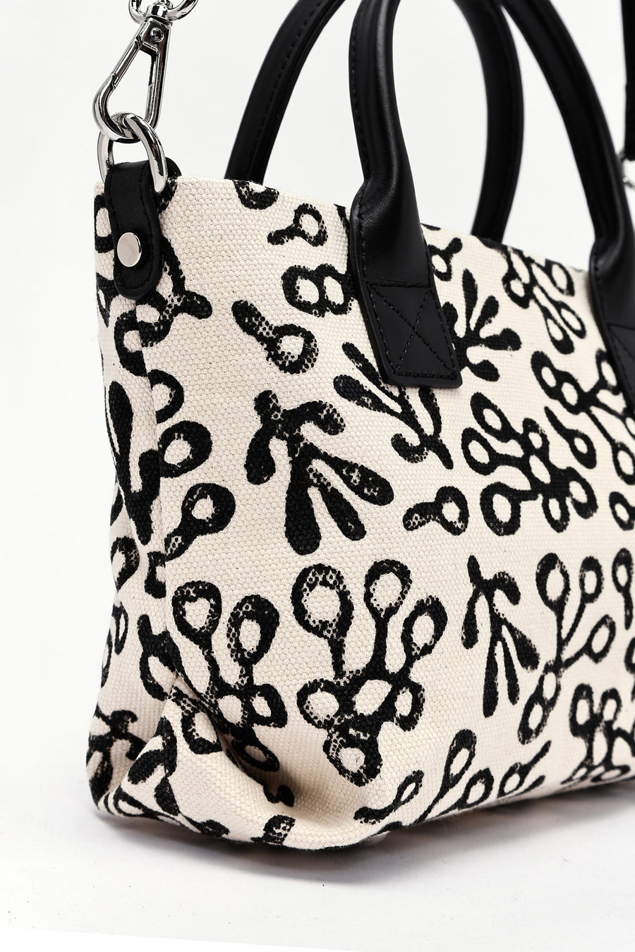 Kastamonu Stone Print Women's Black Long Strap Patterned Fabric Mini Handbag
