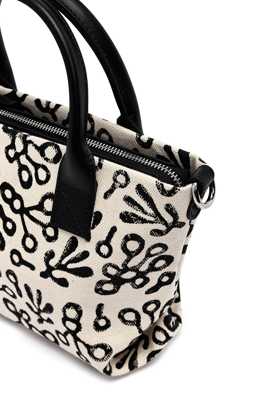 Kastamonu Stone Print Women's Black Long Strap Patterned Fabric Mini Handbag
