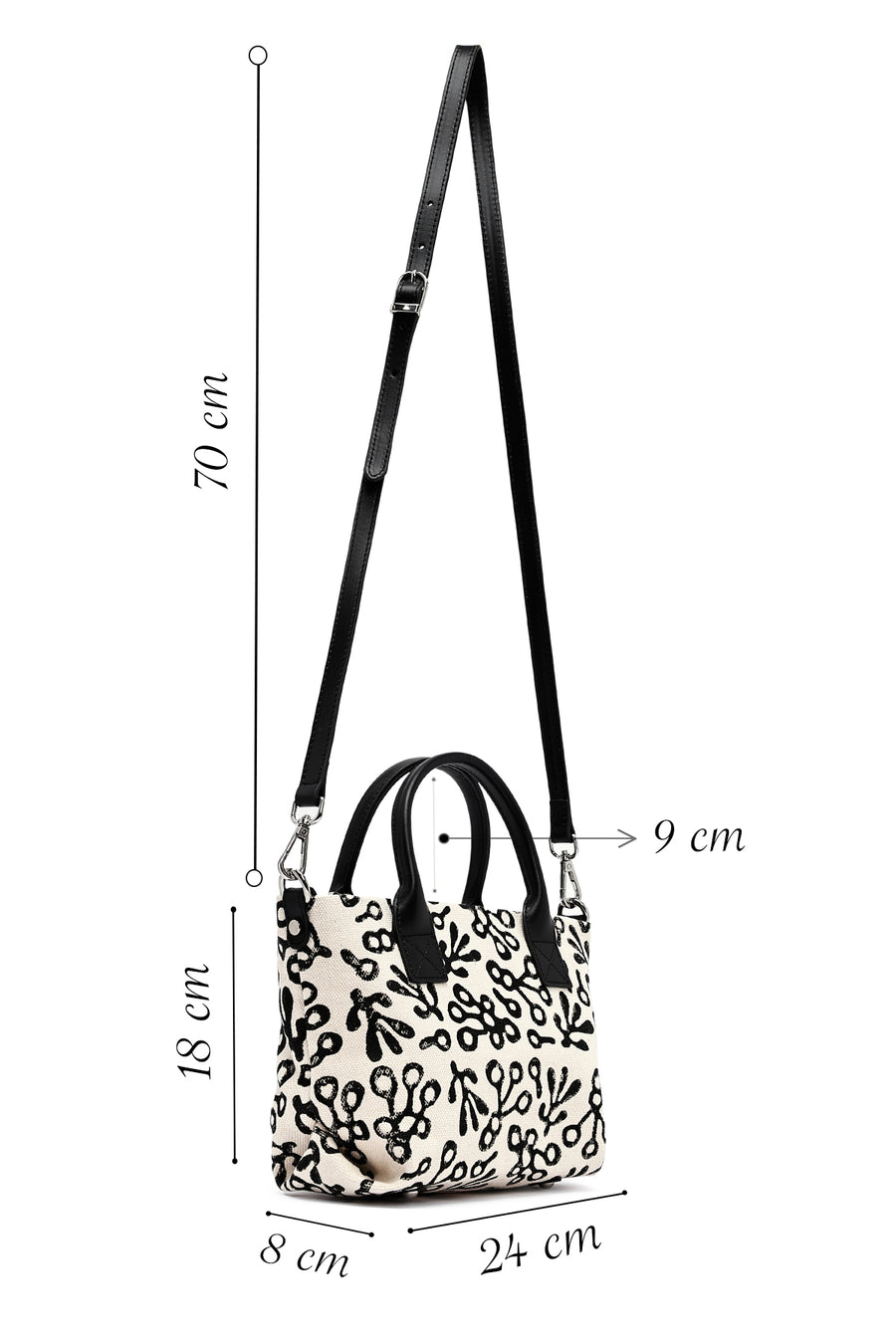 Kastamonu Stone Print Women's Black Long Strap Patterned Fabric Mini Handbag