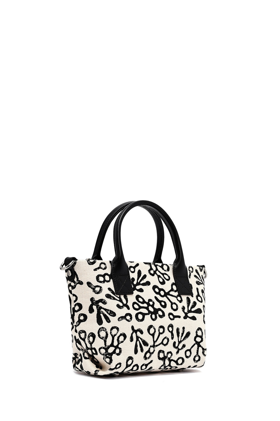 Kastamonu Stone Print Women's Black Long Strap Patterned Fabric Mini Handbag
