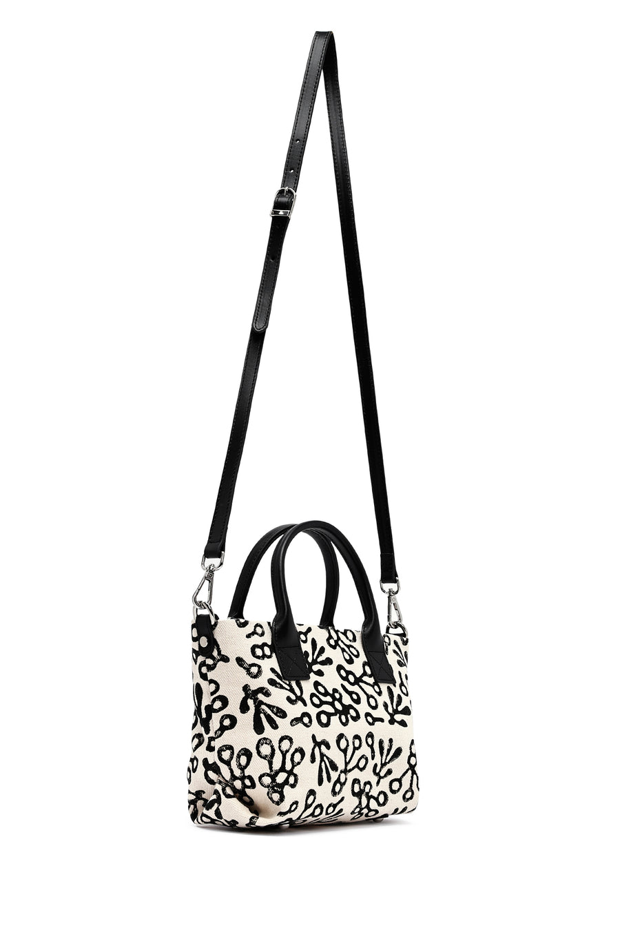 Kastamonu Stone Print Women's Black Long Strap Patterned Fabric Mini Handbag